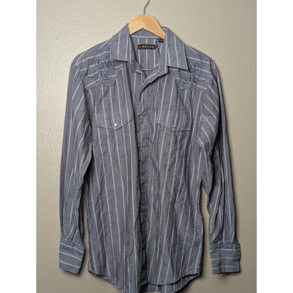 Roper Other - Roper Western Shirt Mens Large Grey Stripe Pearl Snap Embroidered 1-01-017-310GY